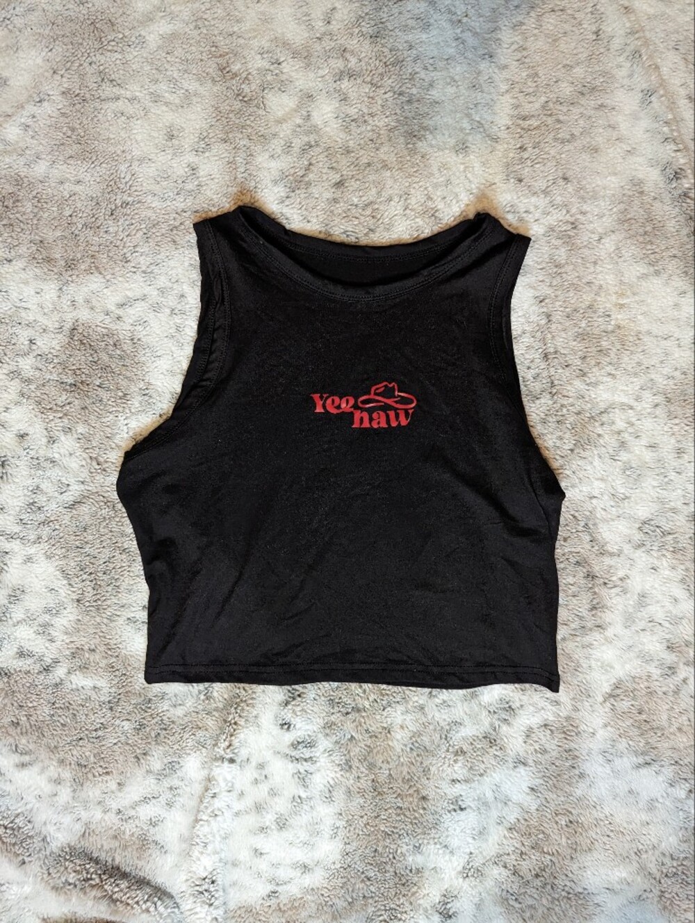 Yee Haw Cowboy Hat Graphic High Neck Cropped Tank Top Black Western Women's XL
